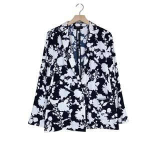 Talbots Womens M Navy Blue White Floral Lightweight Blazer